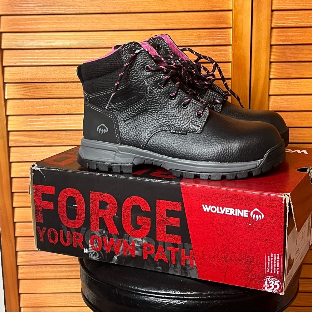 Wolverine Women's Black Steel Toe Work Combat Boots with Pink Highlights